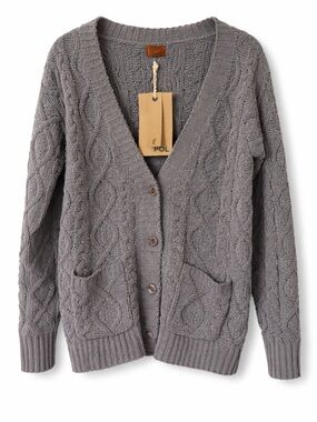 POL NWT Premium Label Chenille Cable Knit Gray Cardigan- G (Large)